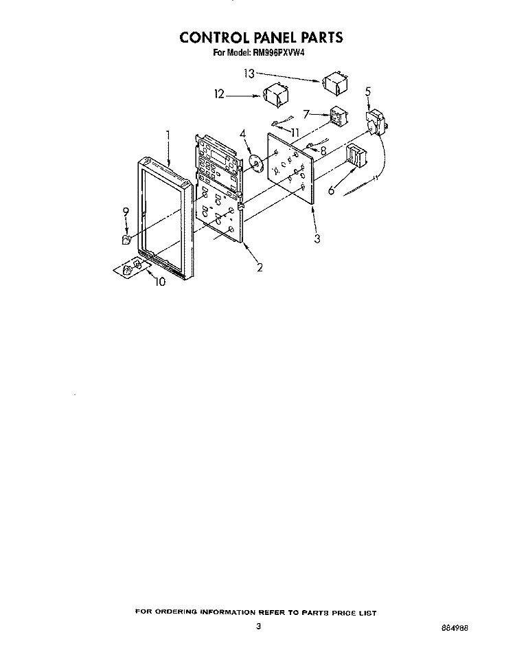 CONTROL PANEL Diagram and Parts List for RM996PXVW4  Whirlpool Microwave Oven Combo