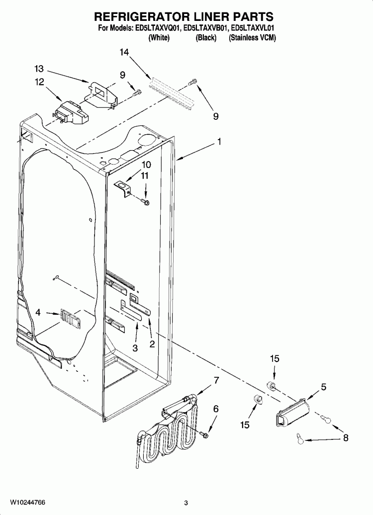 REFRIGERATOR LINER PARTS Diagram and Parts List for ED5LTAXVL01  Whirlpool Refrigerator