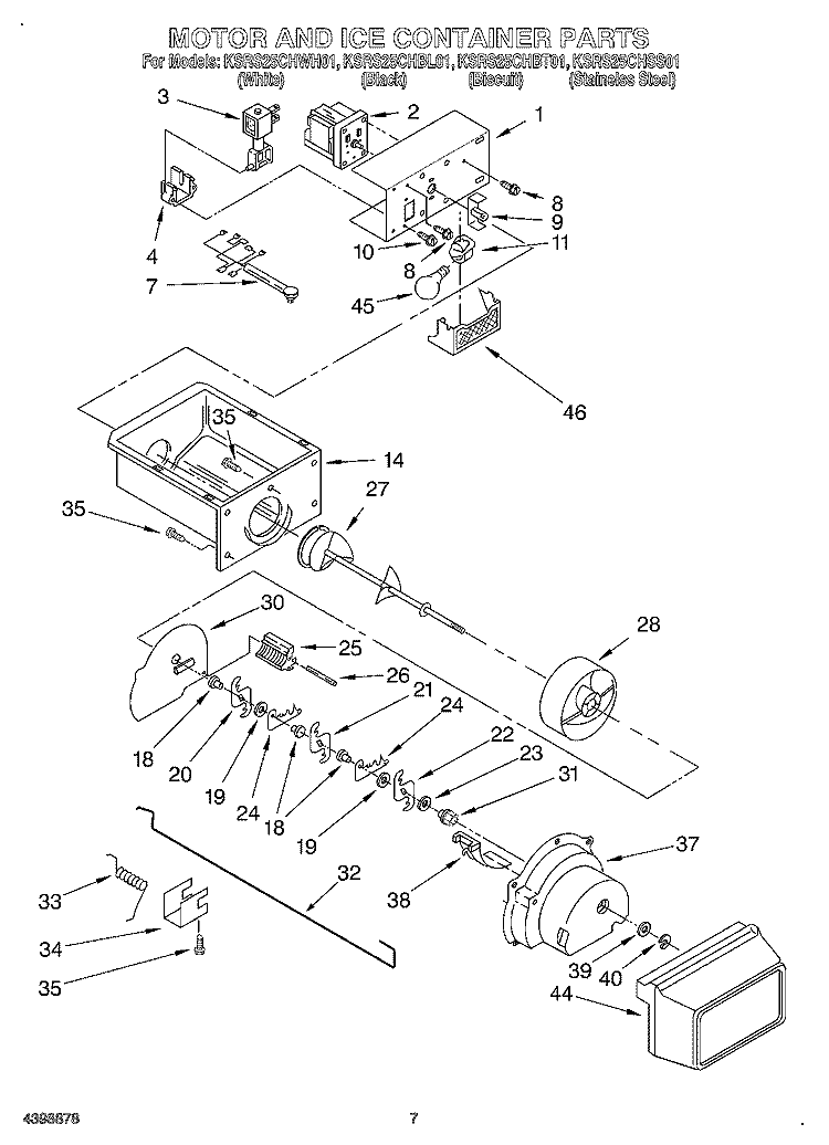 MOTOR AND ICE CONTAINER Diagram and Parts List for KSRS25CHWH01  KitchenAid Refrigerator