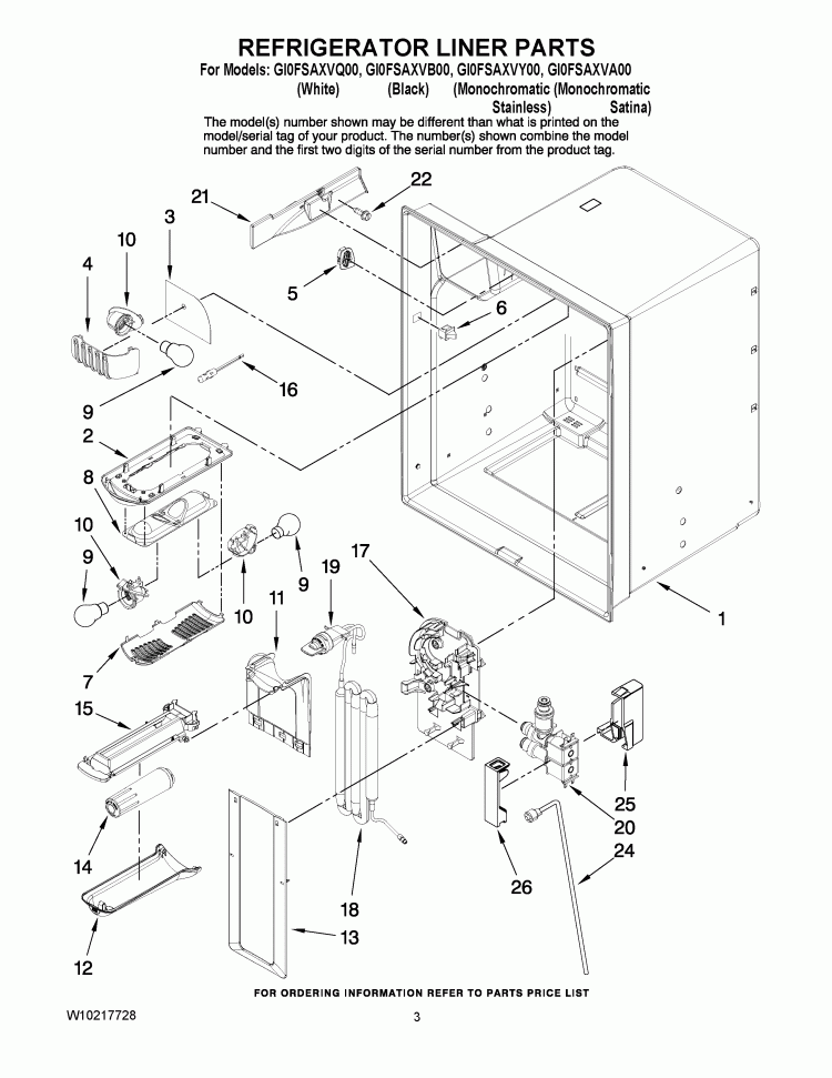 REFRIGERATOR LINER PARTS Diagram and Parts List for GI0FSAXVB00  Whirlpool Refrigerator