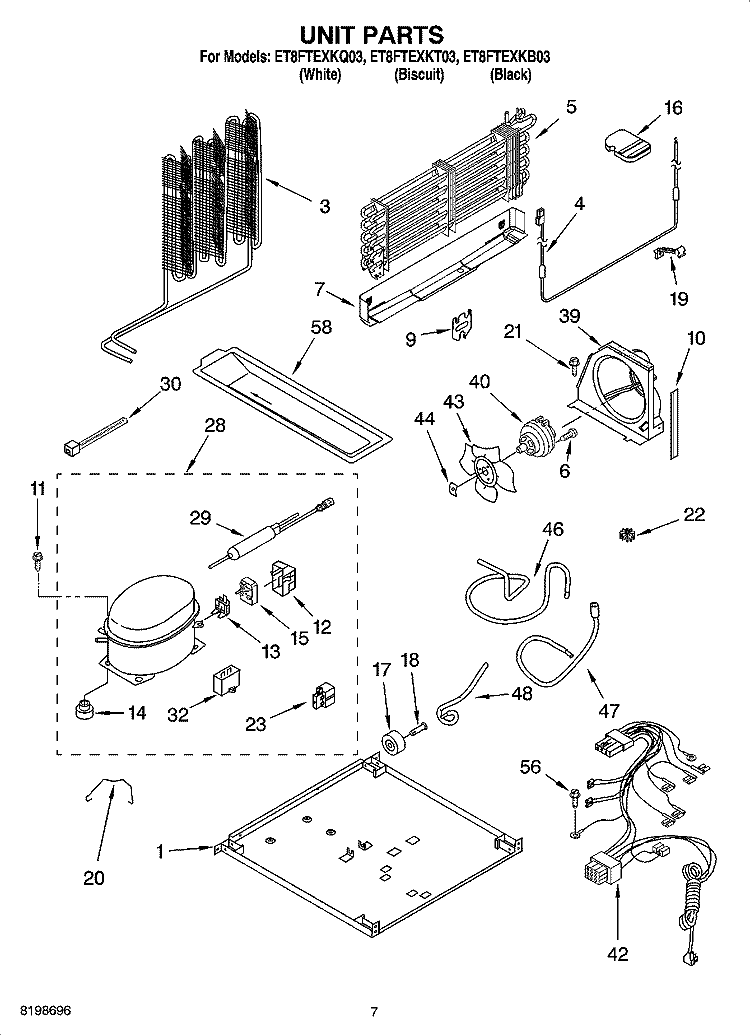 UNIT PARTS Diagram and Parts List for ET8FTEXKQ03  Whirlpool Refrigerator