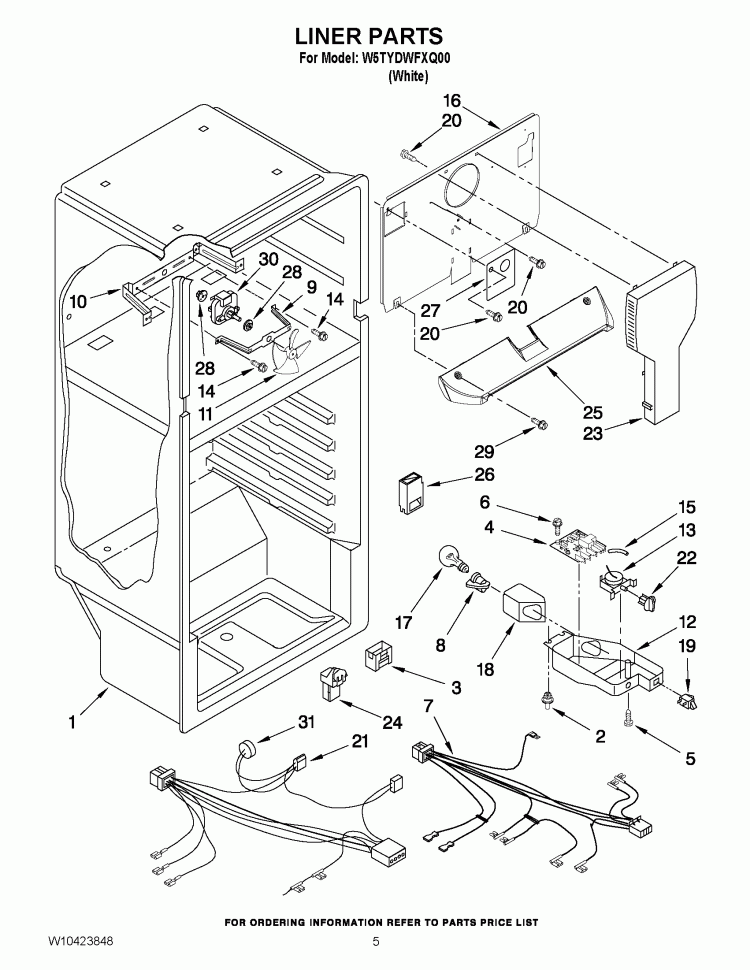 LINER PARTS Diagram and Parts List for W5TYDWFXQ00  Whirlpool Refrigerator