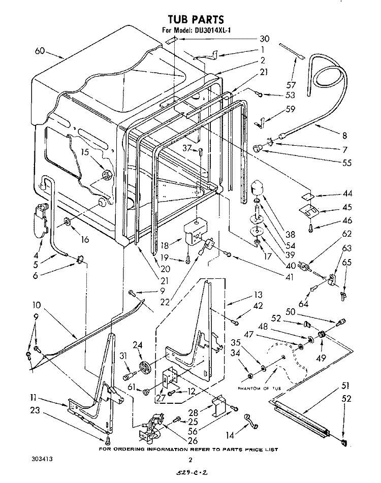 TUB , LITERATURE AND OPTIONAL Diagram and Parts List for DU3014XL1  Whirlpool Dishwasher
