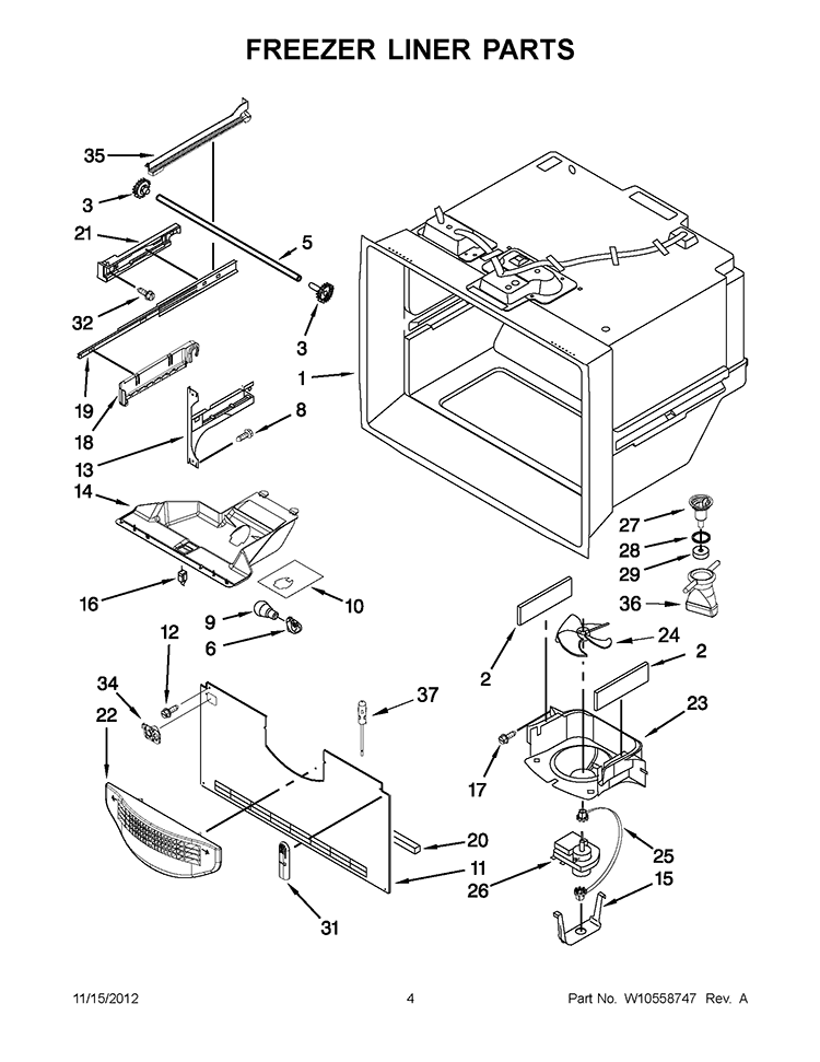 FREEZER LINER PARTS Diagram and Parts List for KBRS22KWBL7  KitchenAid Refrigerator