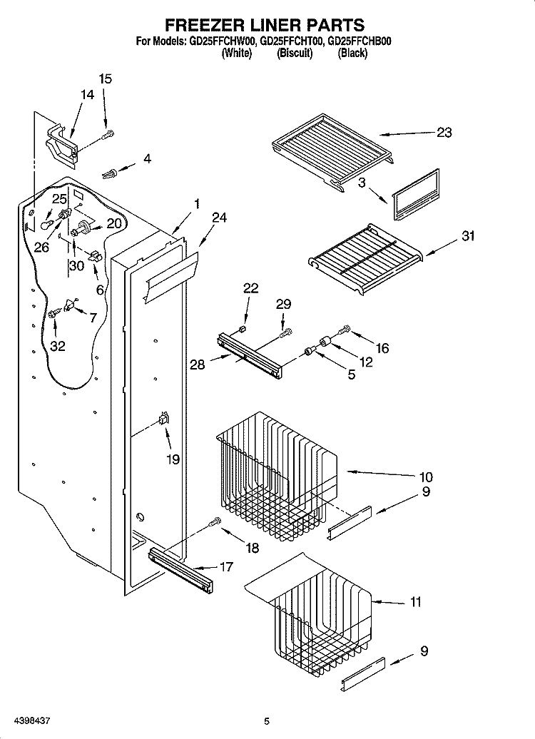 FREEZER LINER PARTS Diagram and Parts List for GD25FFCHT00  Whirlpool Refrigerator