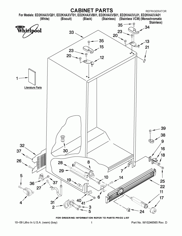 CABINET PARTS Diagram and Parts List for ED2KHAXVQ01  Whirlpool Refrigerator