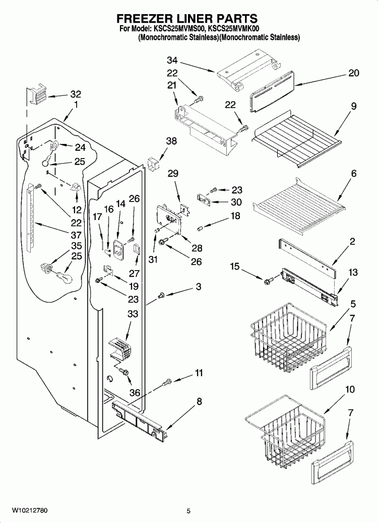 FREEZER LINER PARTS Diagram and Parts List for KSCS25MVMK00  KitchenAid Refrigerator