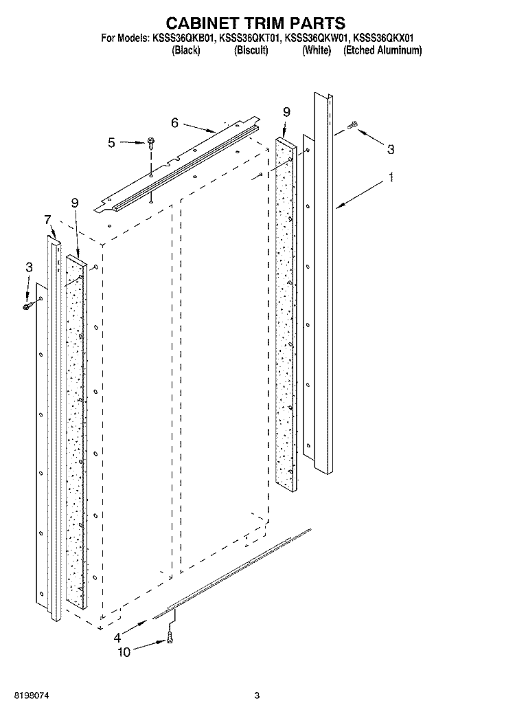 CABINET TRIM Diagram and Parts List for KSSS36QKT01  KitchenAid Refrigerator