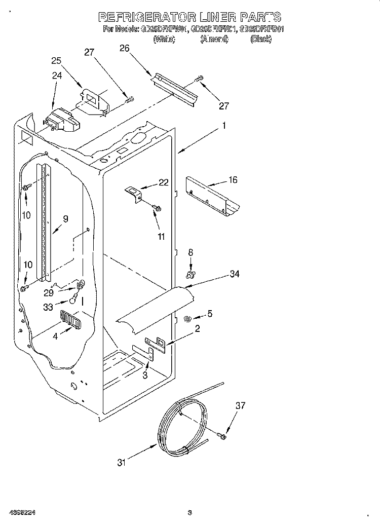 REFRIGERATOR LINER Diagram and Parts List for GD25DFXFB01  Whirlpool Refrigerator