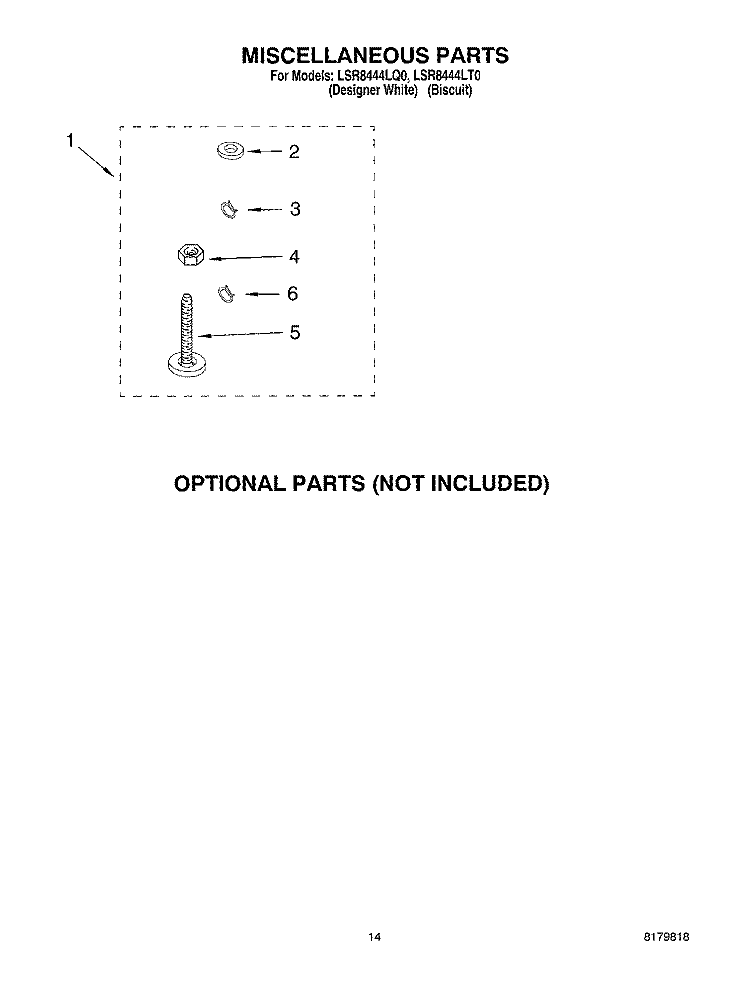 MISCELLANEOUS, OPTIONAL Diagram and Parts List for LSR8444LT0  Whirlpool Washer