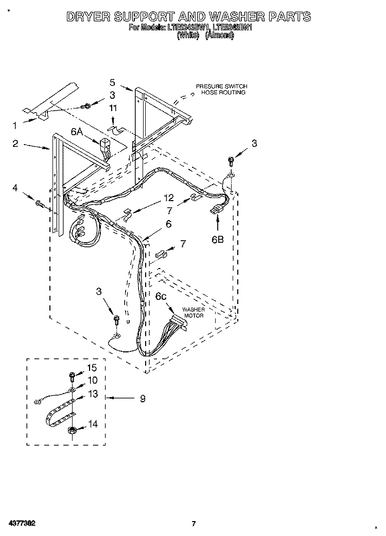 DRYER SUPPORT AND WASHER Diagram and Parts List for LTE5243BW1  Whirlpool Washer Dryer Combo