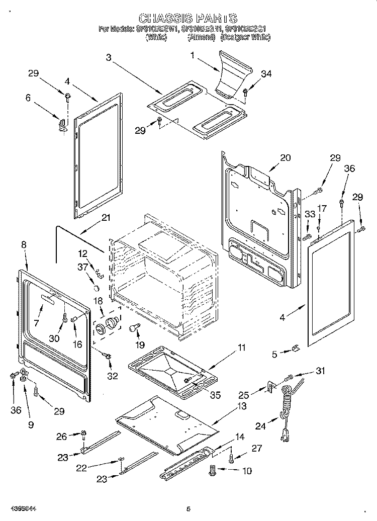 CHASSIS Diagram and Parts List for SF310BEGN1  Whirlpool Range
