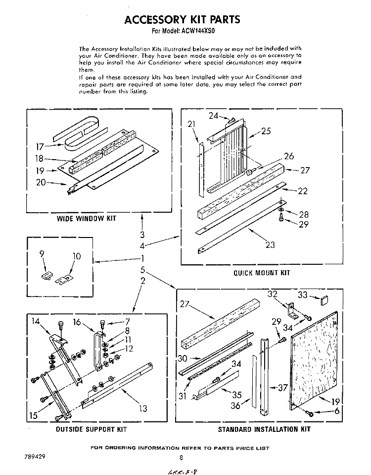 ACCESSORY KIT Diagram and Parts List for ACW144XS0  Whirlpool Air Conditioner