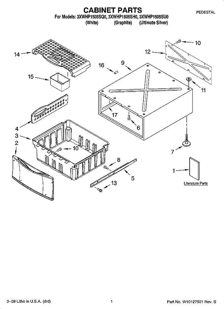 CABINET PARTS Diagram and Parts List for 3XWHP1505SU0  Whirlpool Laundry Accessories