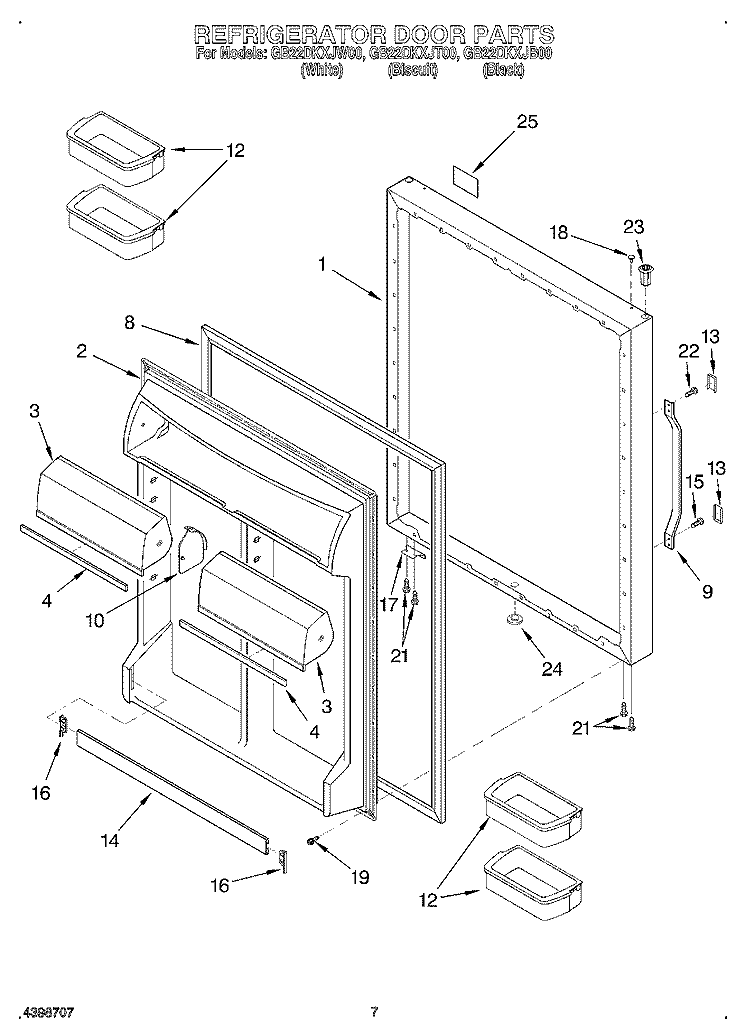 REFRIGERATOR DOOR Diagram and Parts List for GB22DKXJW00  Whirlpool Refrigerator