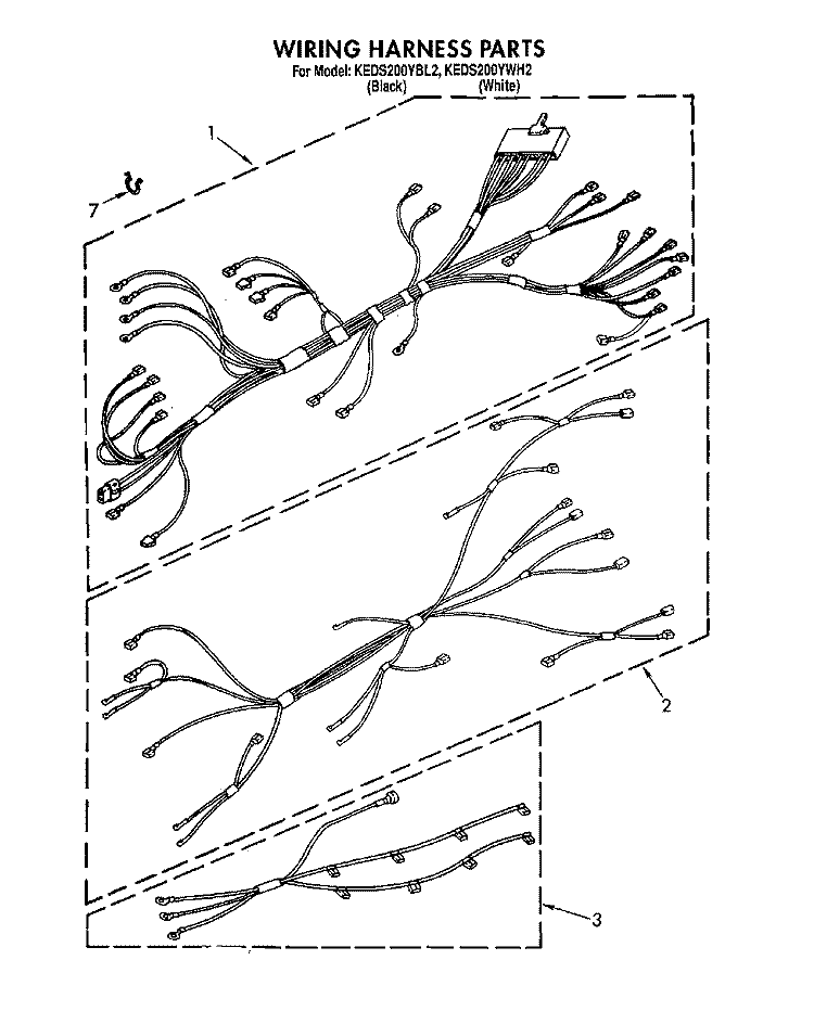 WIRING HARNESS Diagram and Parts List for KEDS200YWH2  KitchenAid Range