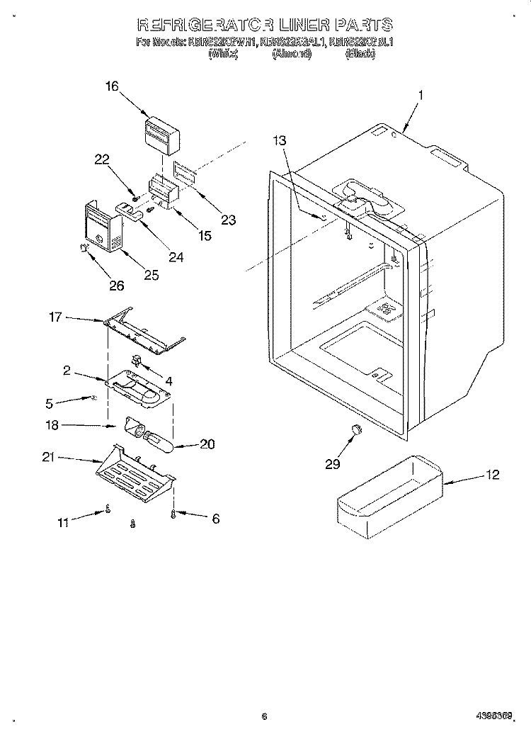 REFRIGERATOR LINER Diagram and Parts List for KBRS22KGWH1  KitchenAid Refrigerator