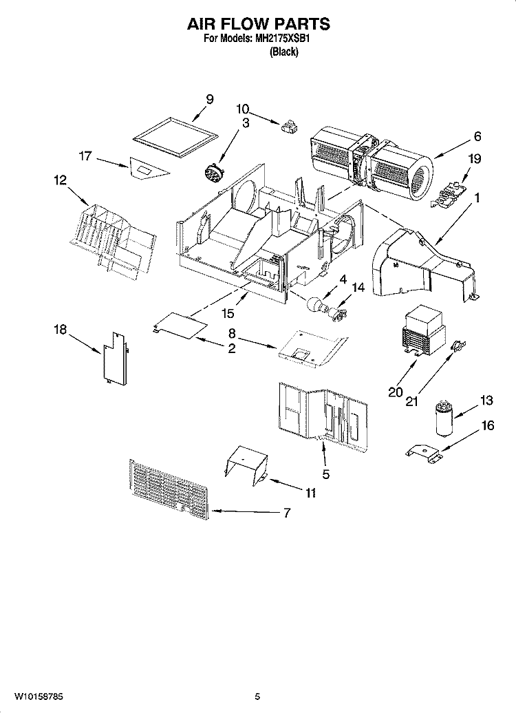 AIR FLOW PARTS Diagram and Parts List for MH2175XSB1  Whirlpool Microwave