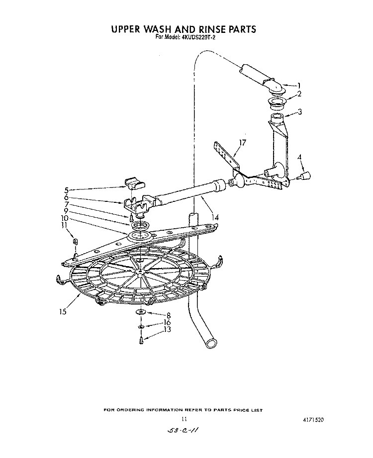 UPPER WASH AND RINSE Diagram and Parts List for 4KUDS220T2  KitchenAid Dishwasher