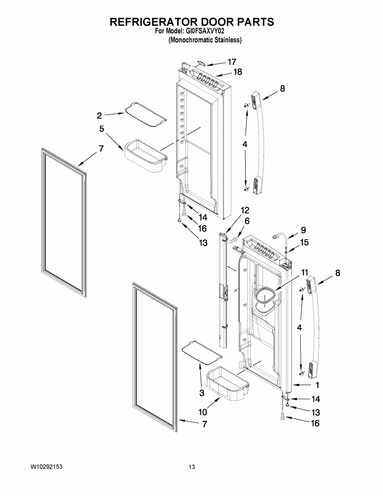REFRIGERATOR DOOR PARTS Diagram and Parts List for GI0FSAXVY02  Whirlpool Refrigerator