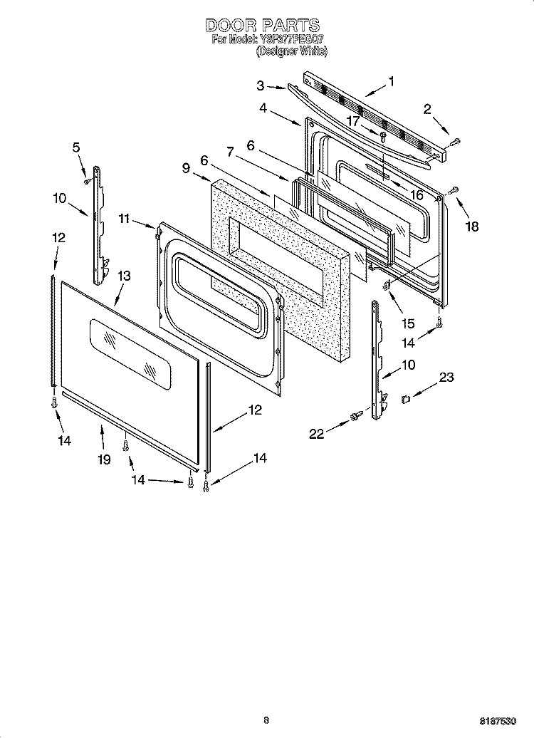 DOOR PARTS, MISCELLANEOUS PARTS Diagram and Parts List for YSF377PEGQ7  Whirlpool Range
