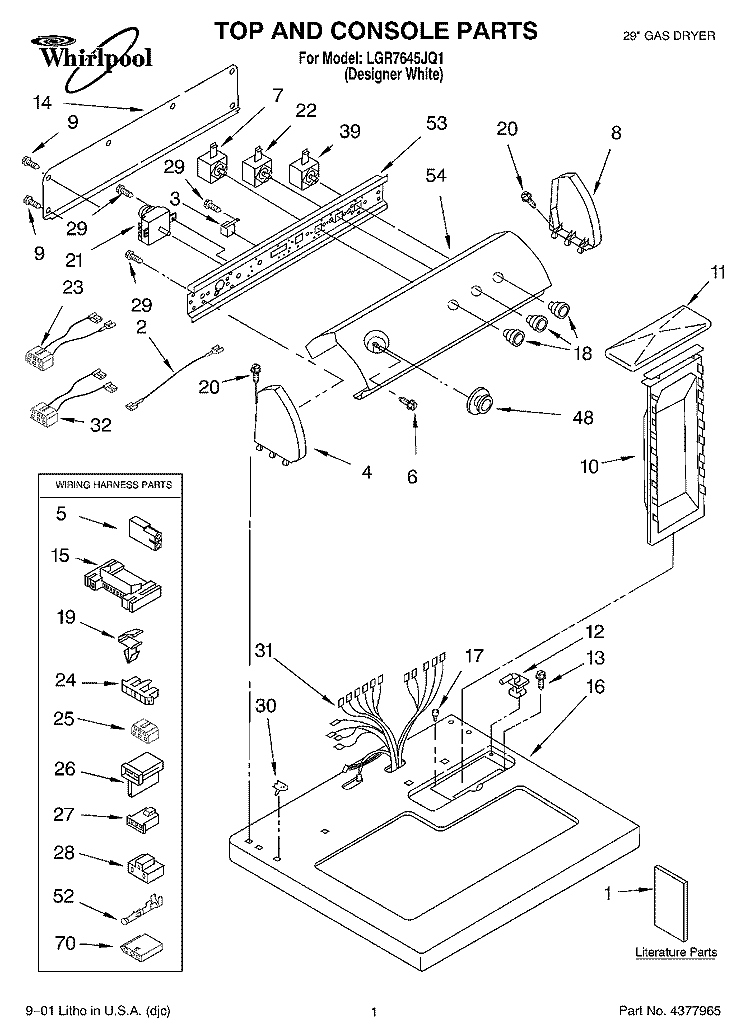 TOP AND CONSOLE, LIT/OPTIONAL Diagram and Parts List for LGR7645JQ1  Whirlpool Dryer