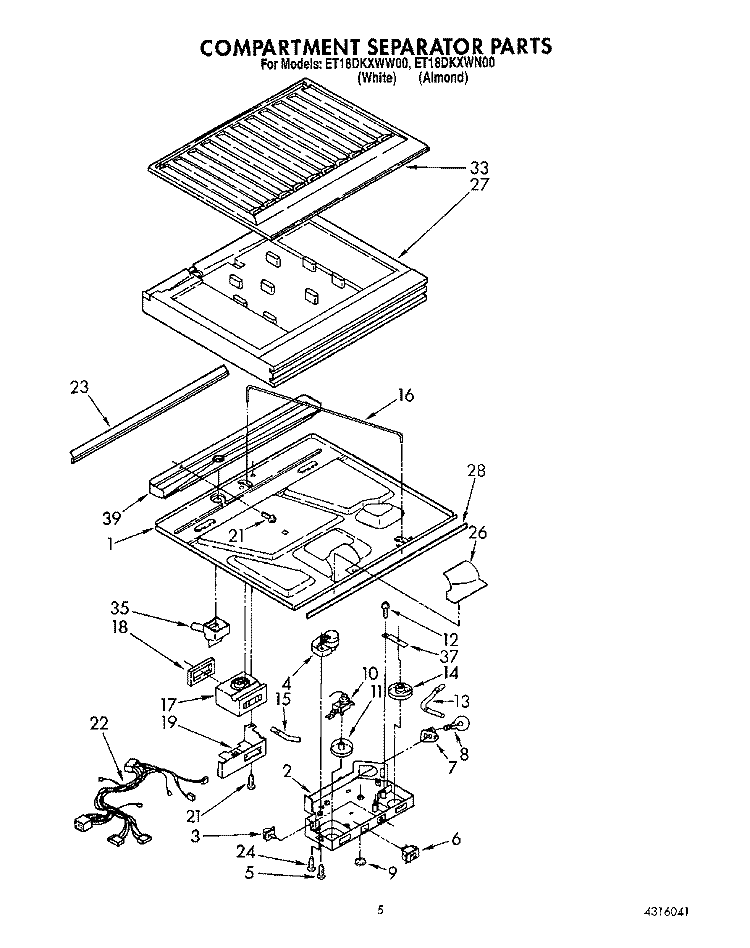 COMPARTMENT SEPARATOR Diagram and Parts List for ET18DKXWN00  Whirlpool Refrigerator