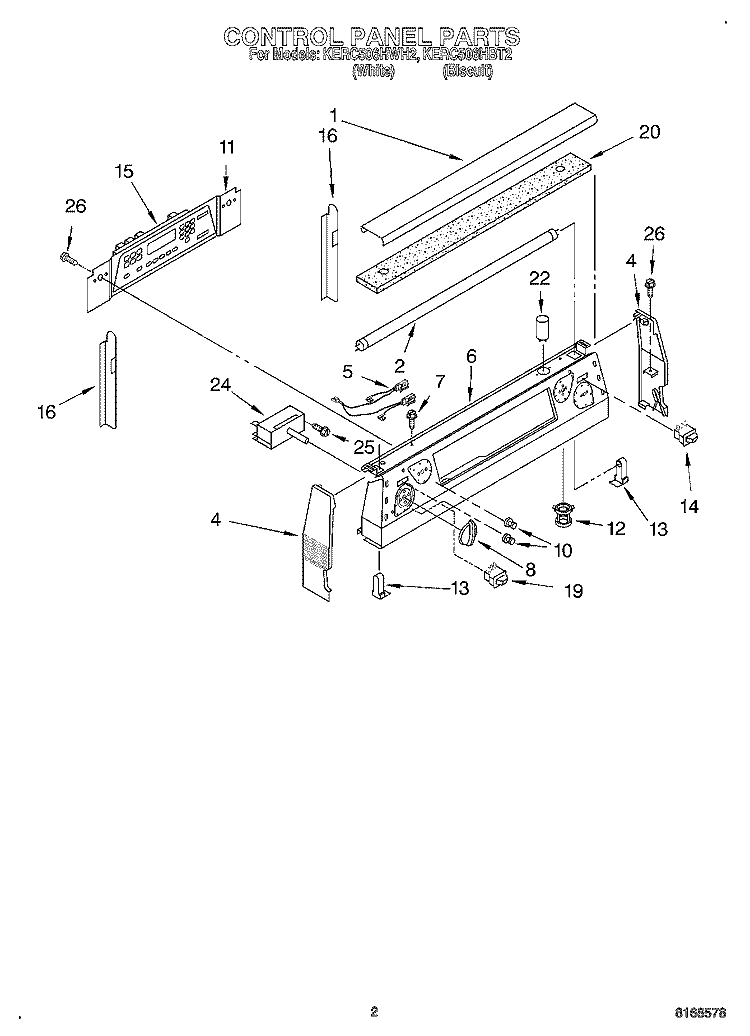 CONTROL PANEL Diagram and Parts List for KERC506HWH2  KitchenAid Range