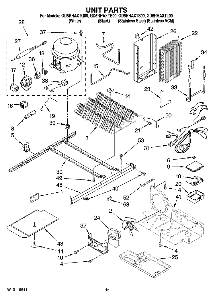 UNIT PARTS Diagram and Parts List for GD5RHAXTS00  Whirlpool Refrigerator