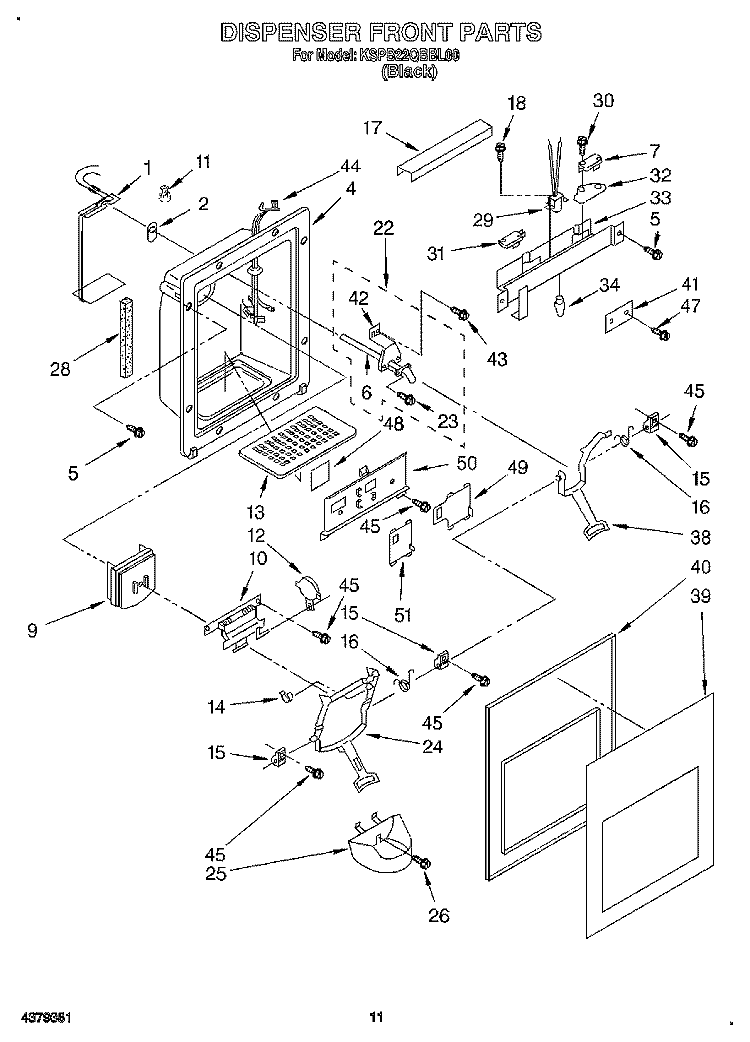 DISPENSER FRONT Diagram and Parts List for KSPB22QBBL00  KitchenAid Refrigerator