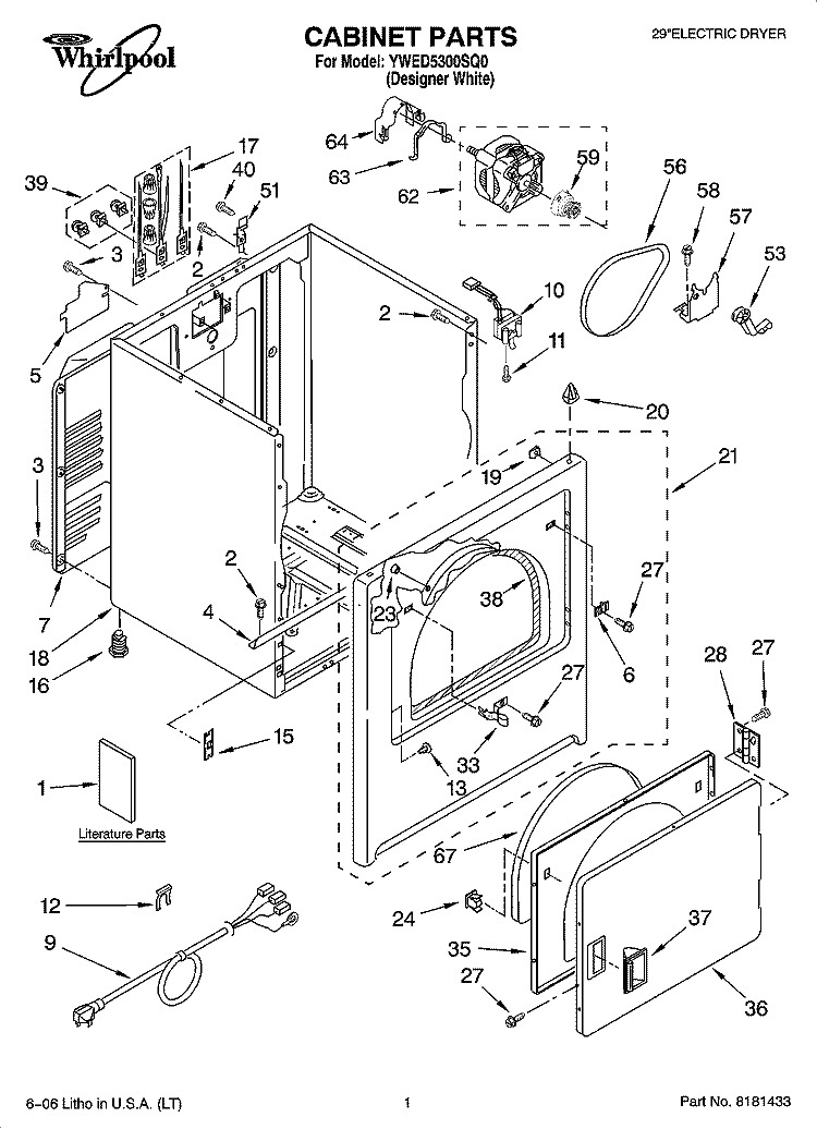CABINET PARTS Diagram and Parts List for YWED5300SQ0  Whirlpool Dryer