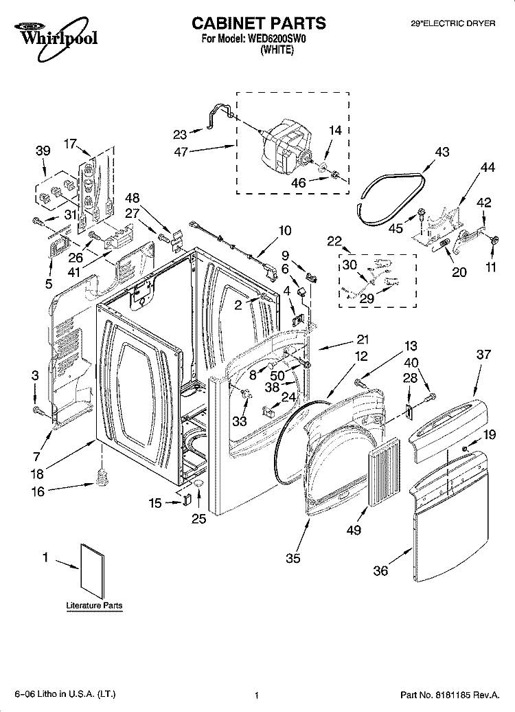 CABINET PARTS Diagram and Parts List for WED6200SW0  Whirlpool Dryer