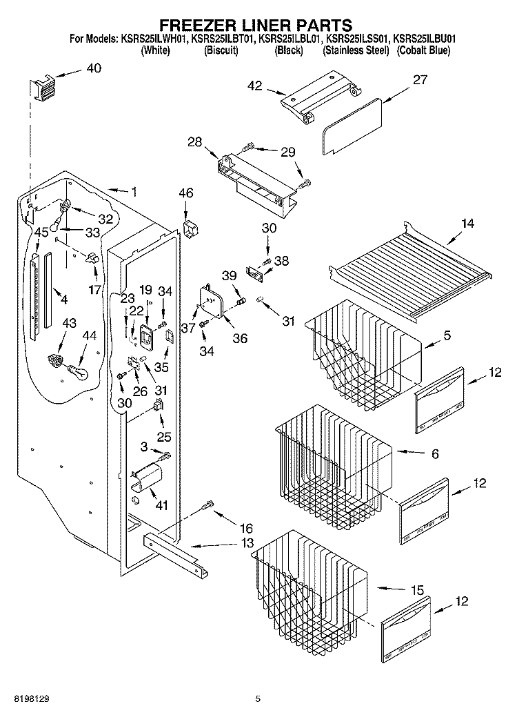 FREEZER LINER Diagram and Parts List for KSRU25ILBT01  KitchenAid Refrigerator