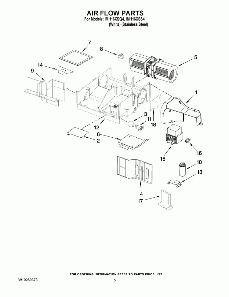 AIR FLOW PARTS Diagram and Parts List for IMH16XSQ4  Whirlpool Microwave