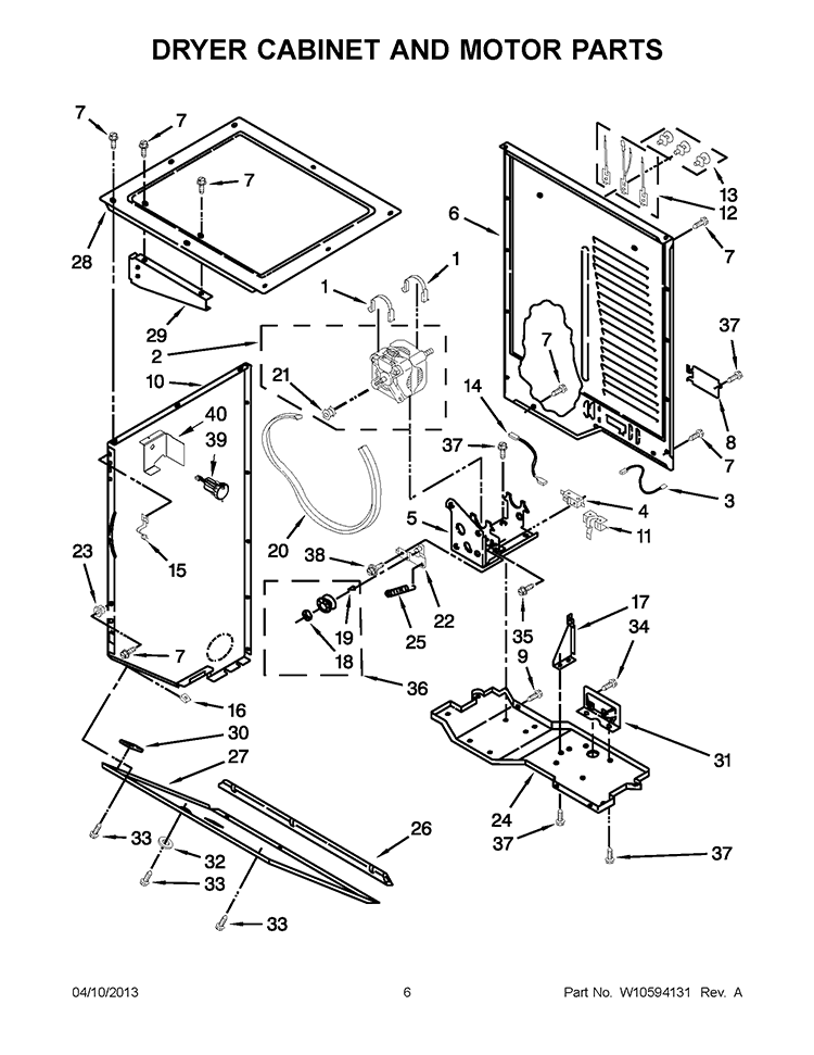 DRYER CABINET AND MOTOR PARTS Diagram and Parts List for WET3300XQ1  Whirlpool Washer Dryer Combo