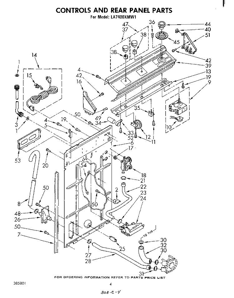CONTROLS AND REAR PANEL Diagram and Parts List for LA7400XMW1  Whirlpool Washer