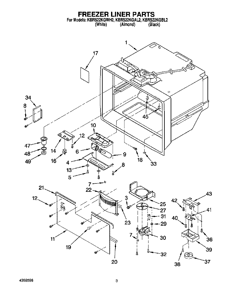 FREEZER LINER Diagram and Parts List for KBRS22KGBL2  KitchenAid Refrigerator