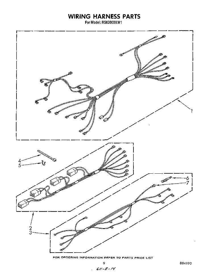 WIRING HARNESS Diagram and Parts List for RS6300XKW1  Whirlpool Range