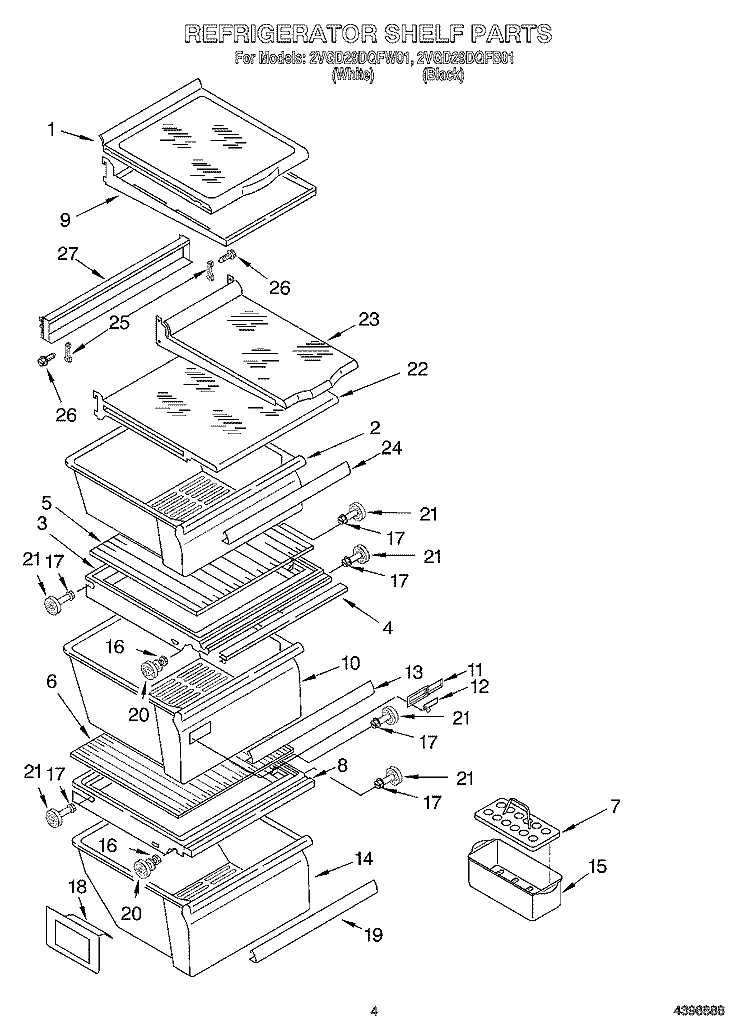 REFRIGERATOR SHELF Diagram and Parts List for 2VGD29DQFW01  Whirlpool Refrigerator