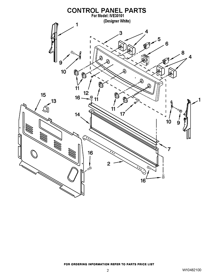 CONTROL PANEL PARTS Diagram and Parts List for IVE30101  Inglis Range