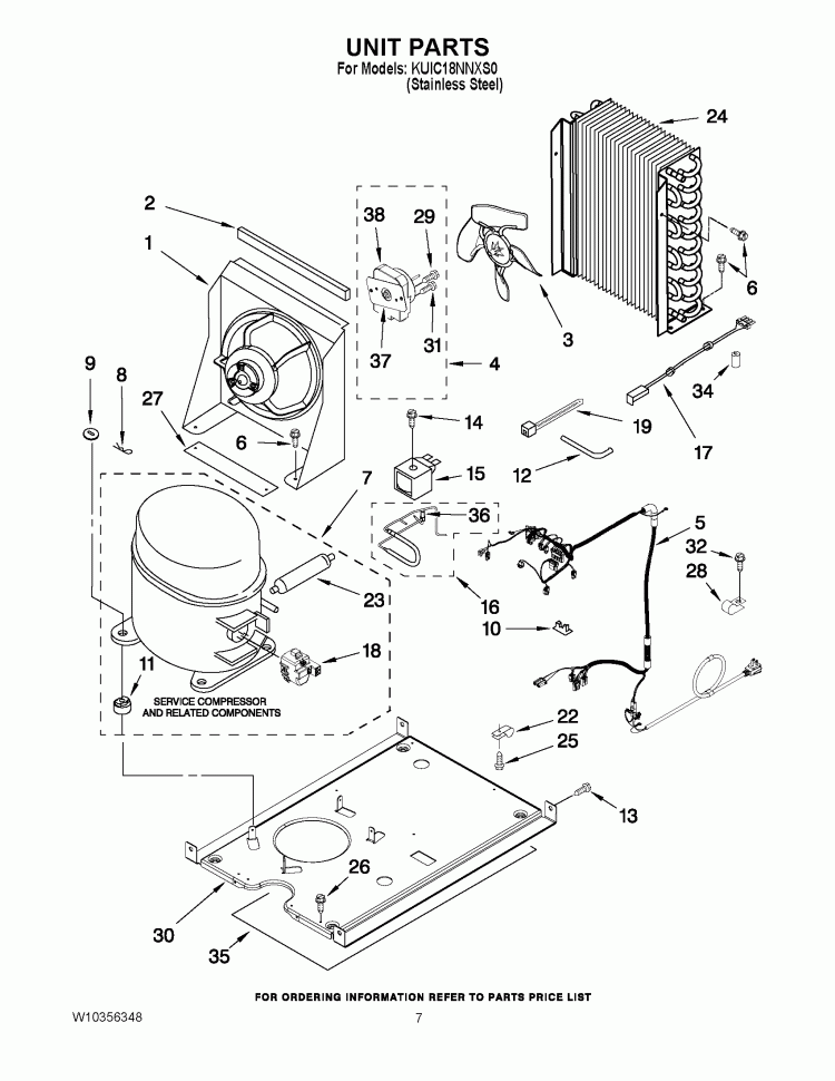 UNIT PARTS Diagram and Parts List for KUIC18NNXS0  KitchenAid Ice Maker
