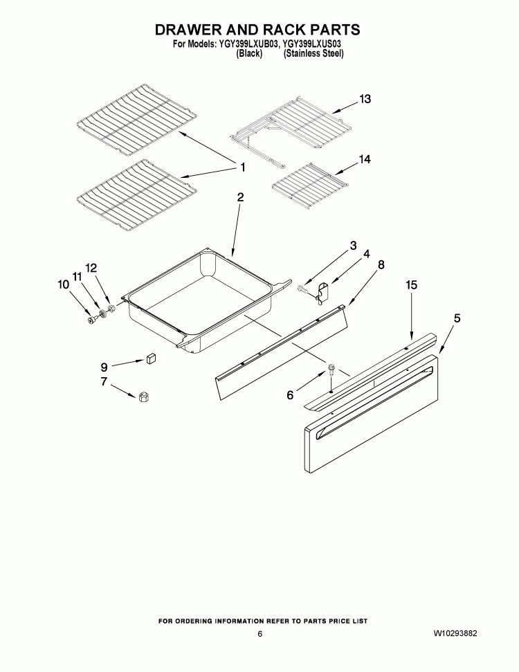 DRAWER AND RACK PARTS Diagram and Parts List for YGY399LXUB03  Whirlpool Range