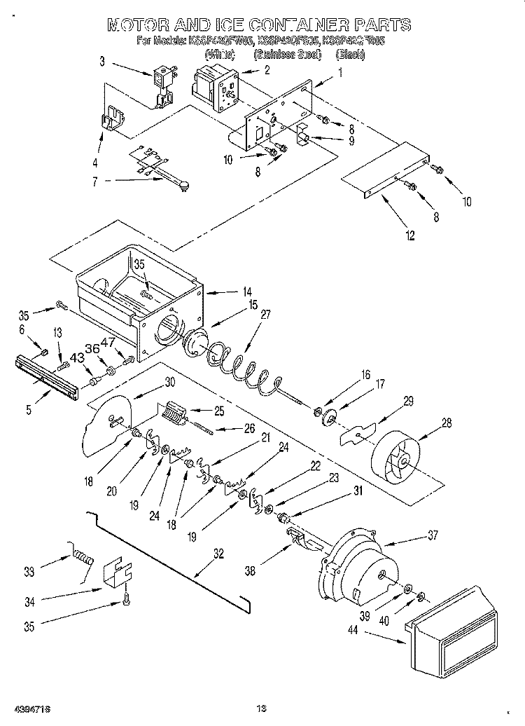 MOTOR AND ICE CONTAINER Diagram and Parts List for KSSP42QFB05  KitchenAid Refrigerator