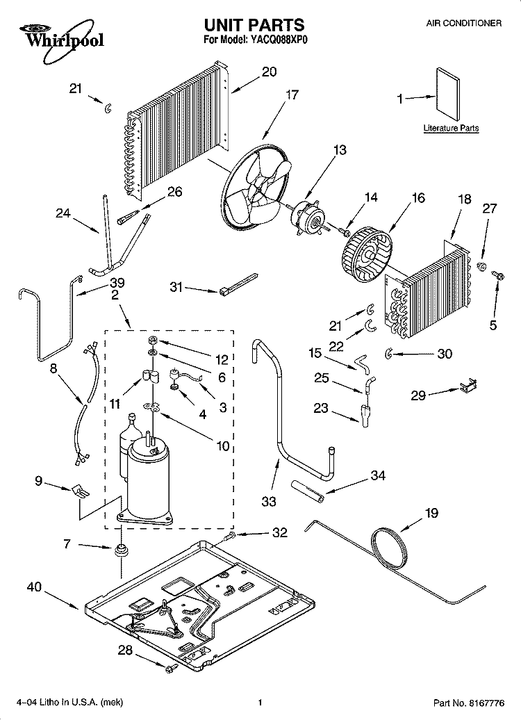 UNIT PARTS Diagram and Parts List for YACQ088XP0  Whirlpool Air Conditioner
