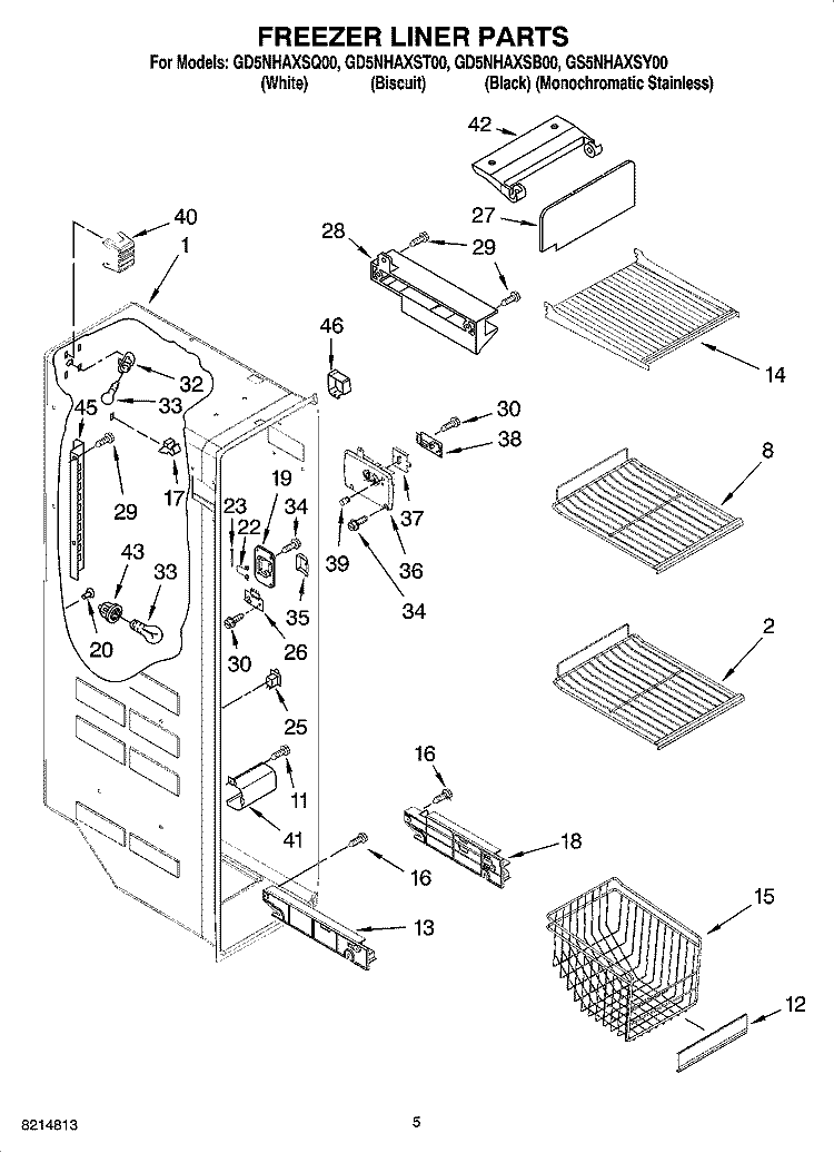 FREEZER LINER PARTS Diagram and Parts List for GS5NHAXSY00  Whirlpool Refrigerator