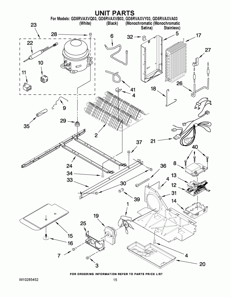 UNIT PARTS Diagram and Parts List for GD5RVAXVB03  Whirlpool Refrigerator
