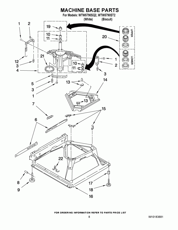 MACHINE BASE PARTS Diagram and Parts List for WTW5790SQ2  Whirlpool Washer