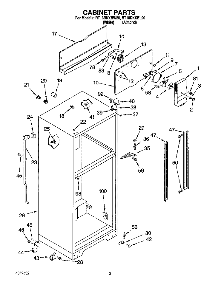 CABINET Diagram and Parts List for RT18DKXBL20  Roper Refrigerator
