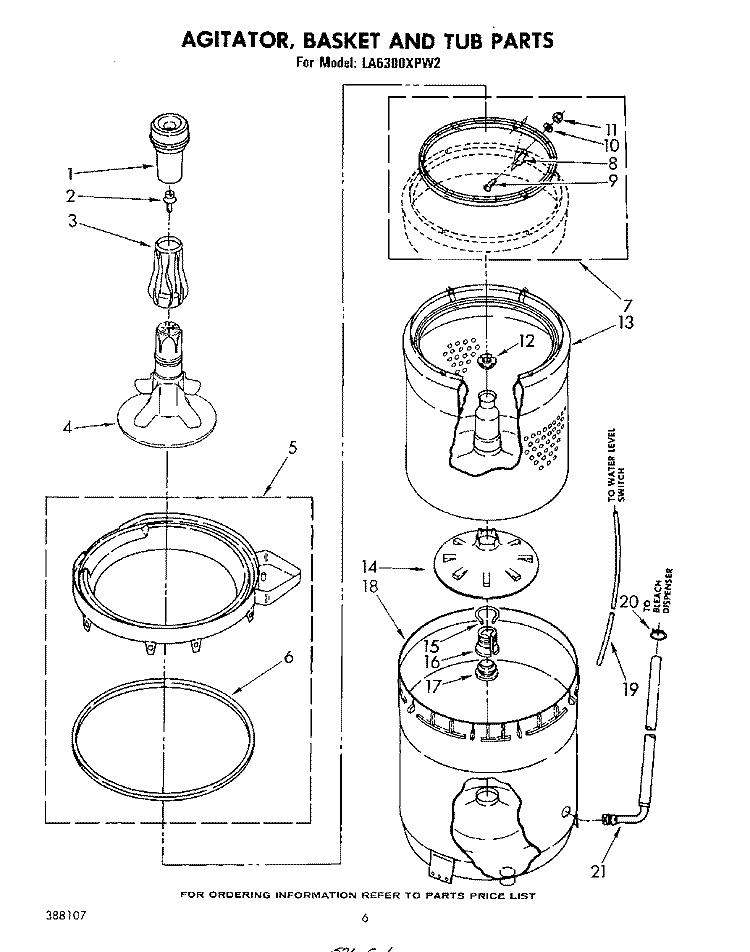 AGITATOR, BASKET AND TUB Diagram and Parts List for LA6300XPW2  Whirlpool Washer