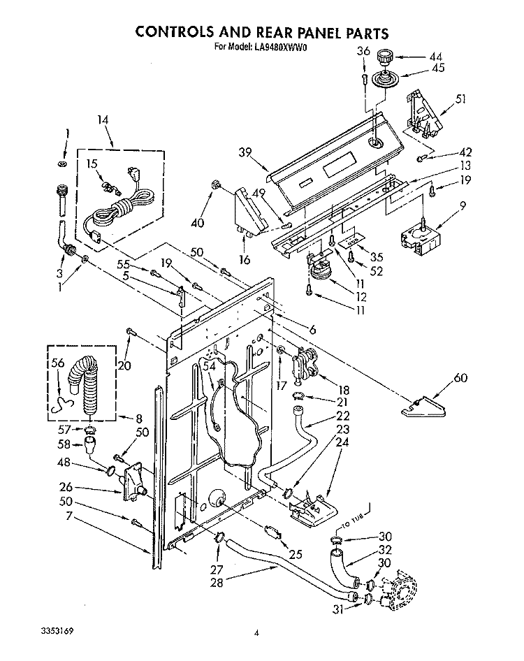 CONTROLS AND REAR PANEL Diagram and Parts List for LA9480XWG0  Whirlpool Washer